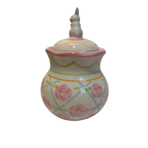 Easter Bunny Sugar & Creamer Set Hand-Painted Floral Ceramic Microwave & Dishwas - Picture 13 of 13